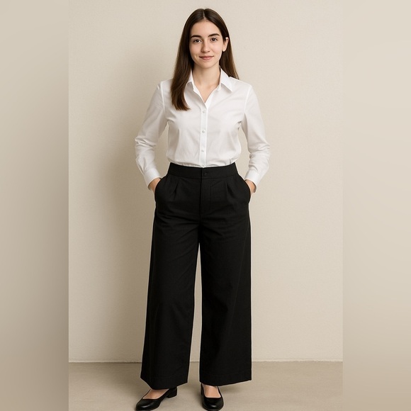 Anthropologie Pants - by Anthropologie | Black Cotton Wide-Leg Trouser Office Capsule Wardrobe 16 Tall